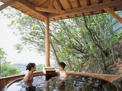 我们下榻的这个温泉小旅馆依山傍水，环境很好。虽然规模不大，但一派传统的日式风格室内装饰让我们一开眼界，干净的榻榻米、古色古香的壁灯、低矮的茶几，颇有味道。泡过温泉后，换上日式休闲服，去餐厅美美地饱餐一顿地道丰富的日式菜肴。整个环境令人感到温馨舒适，很适合周末时来此度假放松。像这类的温泉小旅馆，据说在日本有7.5万家。看来日本人是很懂生活，很乐于“汤治”之道的。他们通常是吃晚饭前泡一次，可洗掉一天的疲劳，吃饭后泡一次可睡个好觉，第二天早上泡一次可让一天都精力充沛。

